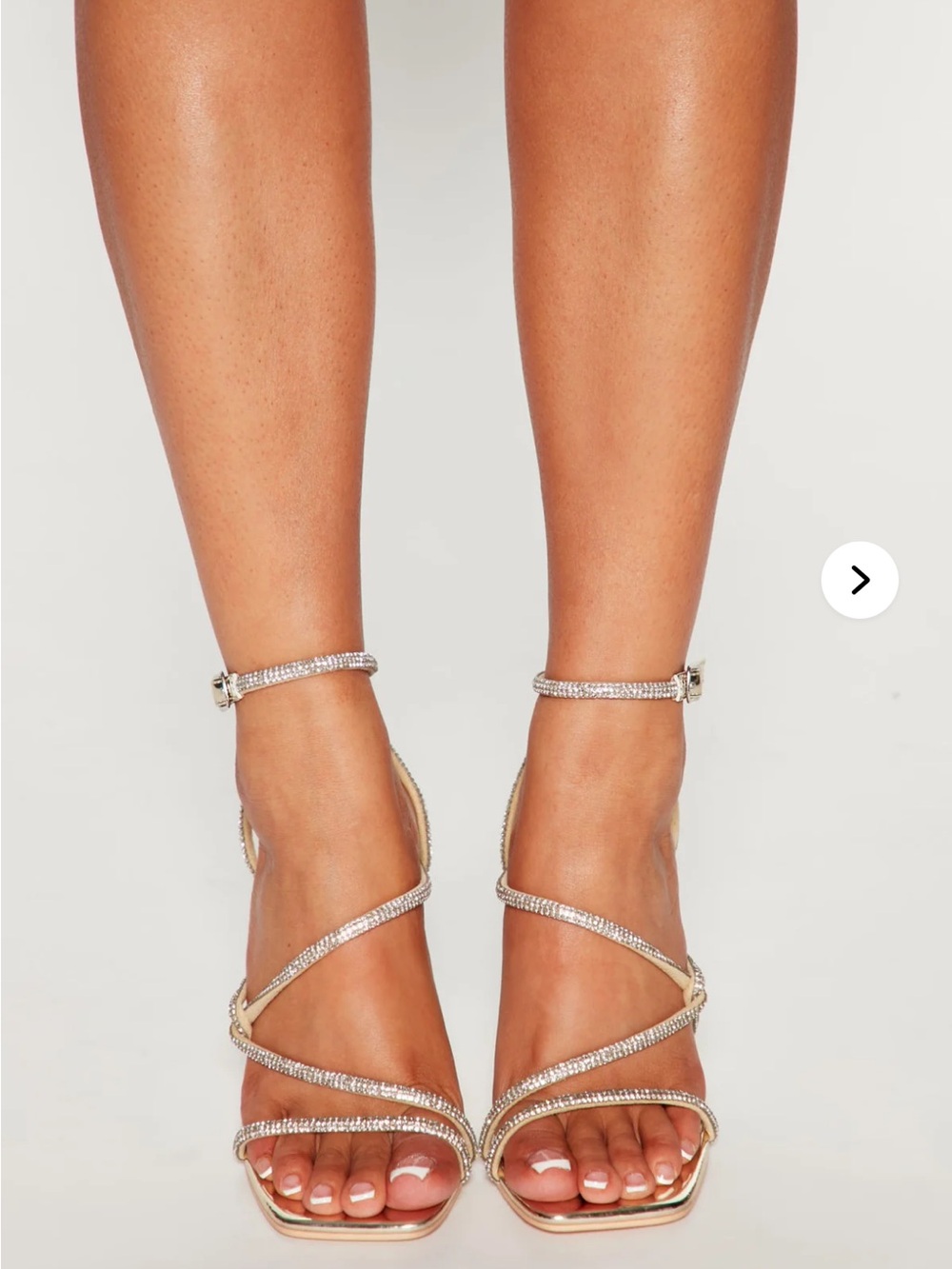 Fashion Nova Gold Crystal-Trim Strappy High Heel Sandals